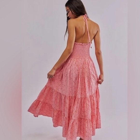 Free People dress NEW Pintuck Paradise Maxi pink burnout eyelet floral - Picture 5 of 5